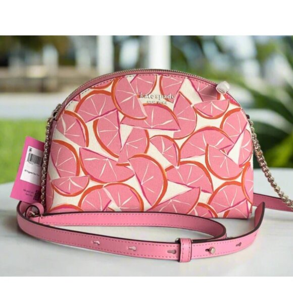 Kate Spade Grapefruit Spencer Double Zip Crossbody Pink Dome Bag Vegan Leather - Picture 1 of 9